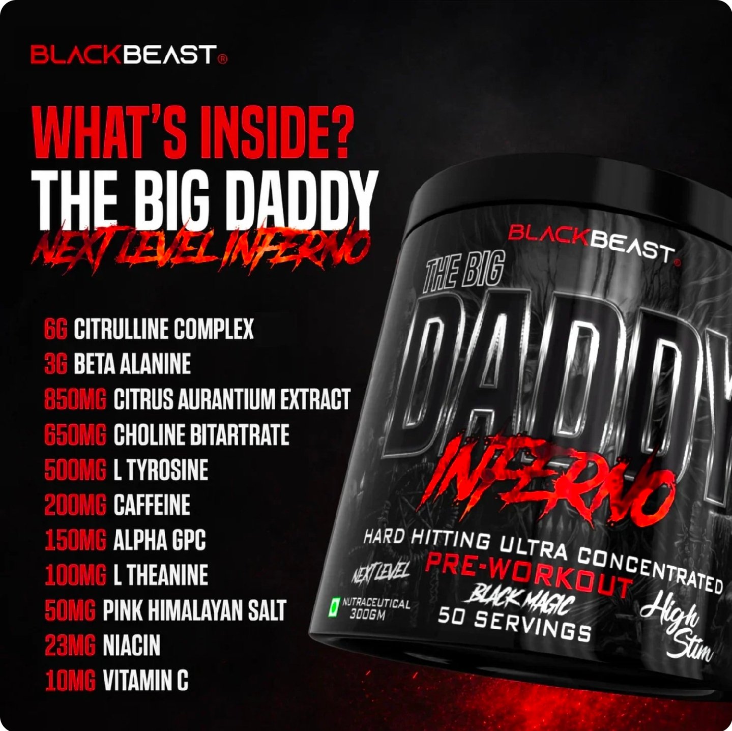 BlackBeast The Big Daddy Inferno Pre-Workout - Black Magic, 50 Servings