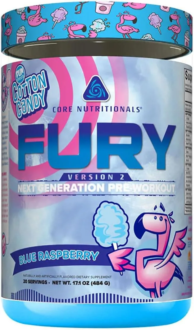 Core Nutritionals Fury V2: Pre-Workout Powder To Maximize Performance In The Gym W/Zum-Xr® Caffeine, L-Citruline, And Alpha Gpc (40 Scoops) (Fun Sweets™ Blue Raspberry)
