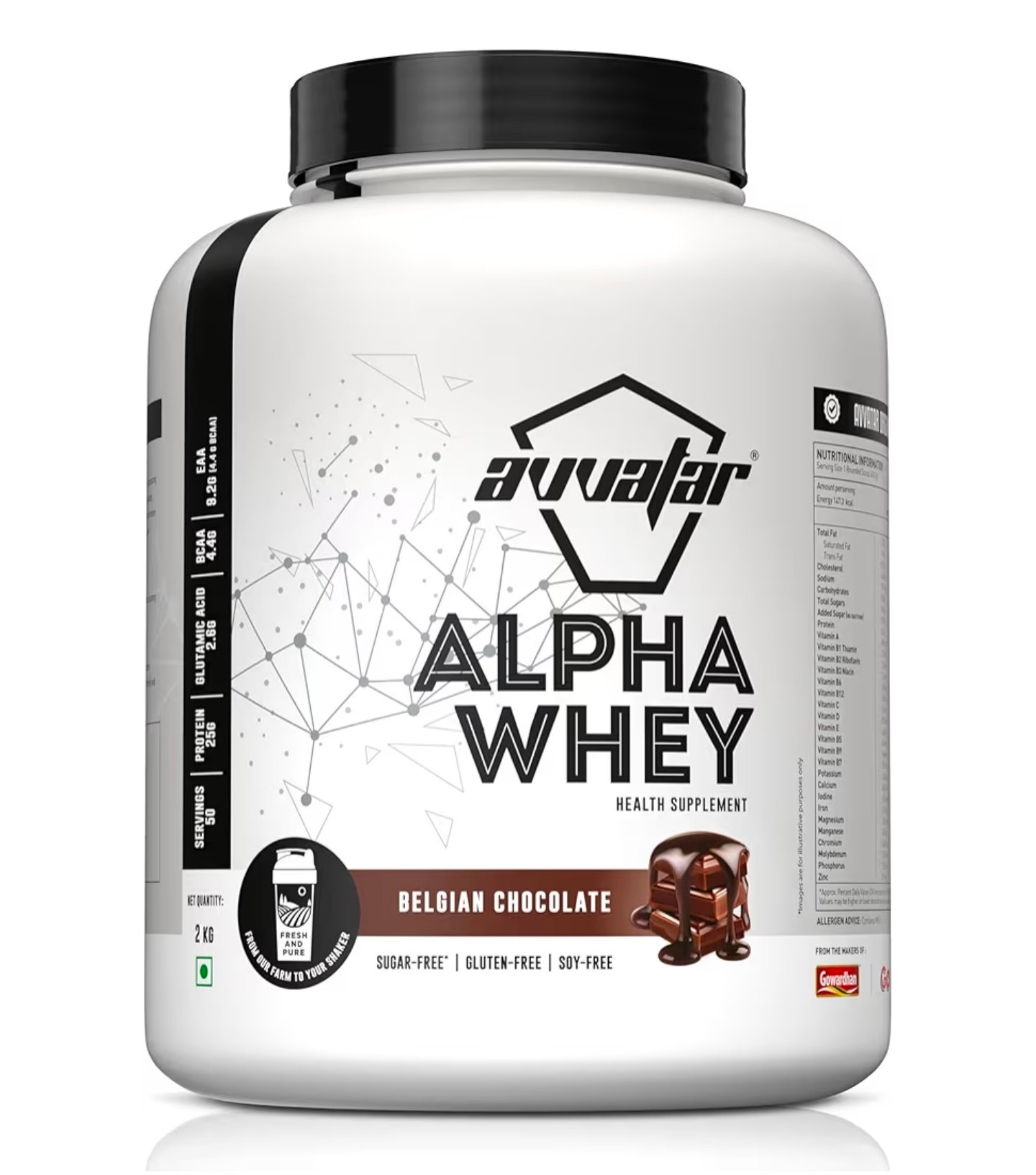 avvatar ALPHA WHEY PROTEIN | 2Kg | Belgian Chocolate Flavour | 25g Protein | 50 Servings