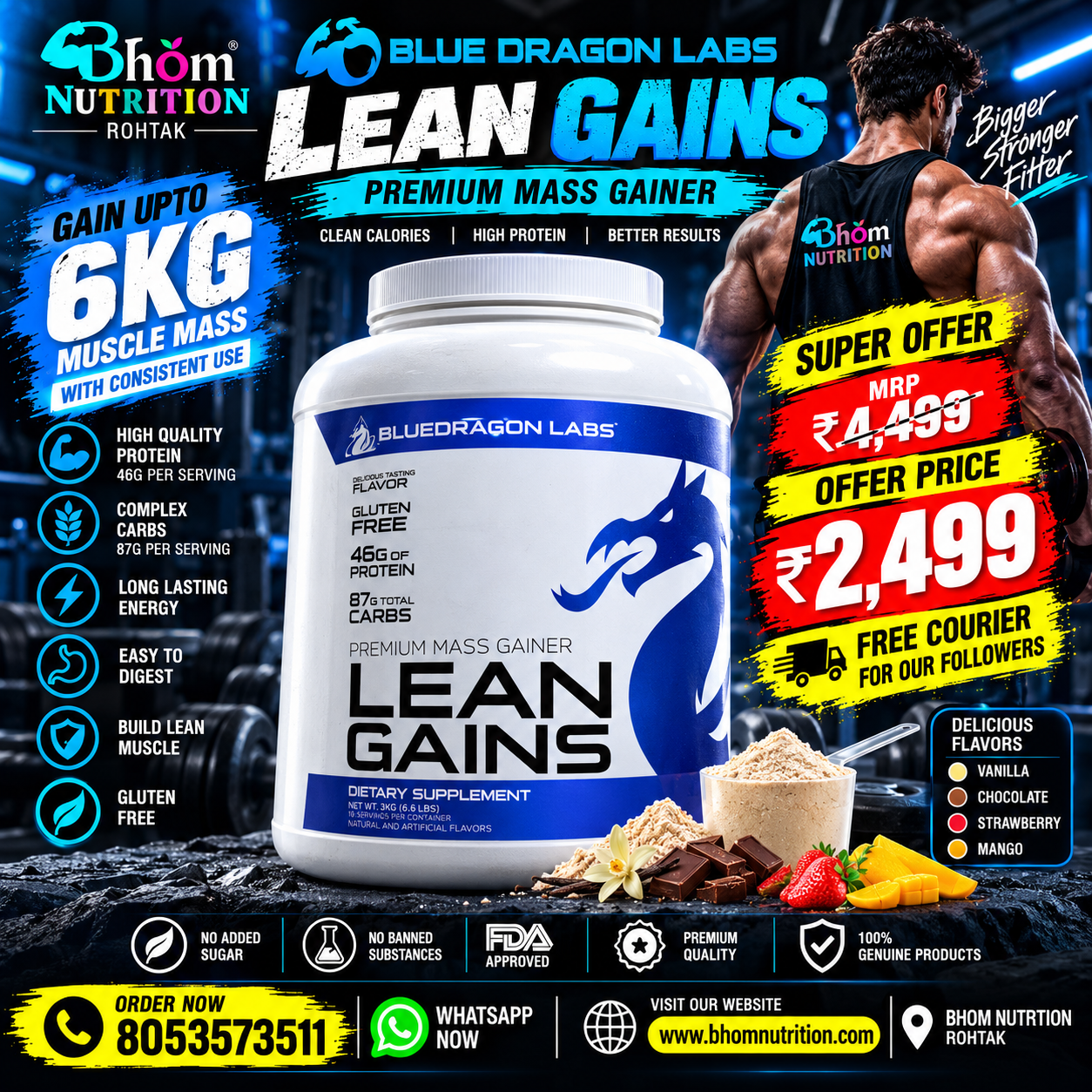 Blue Dragon Labs Lean Gains Premium Mass Gainer  3KG