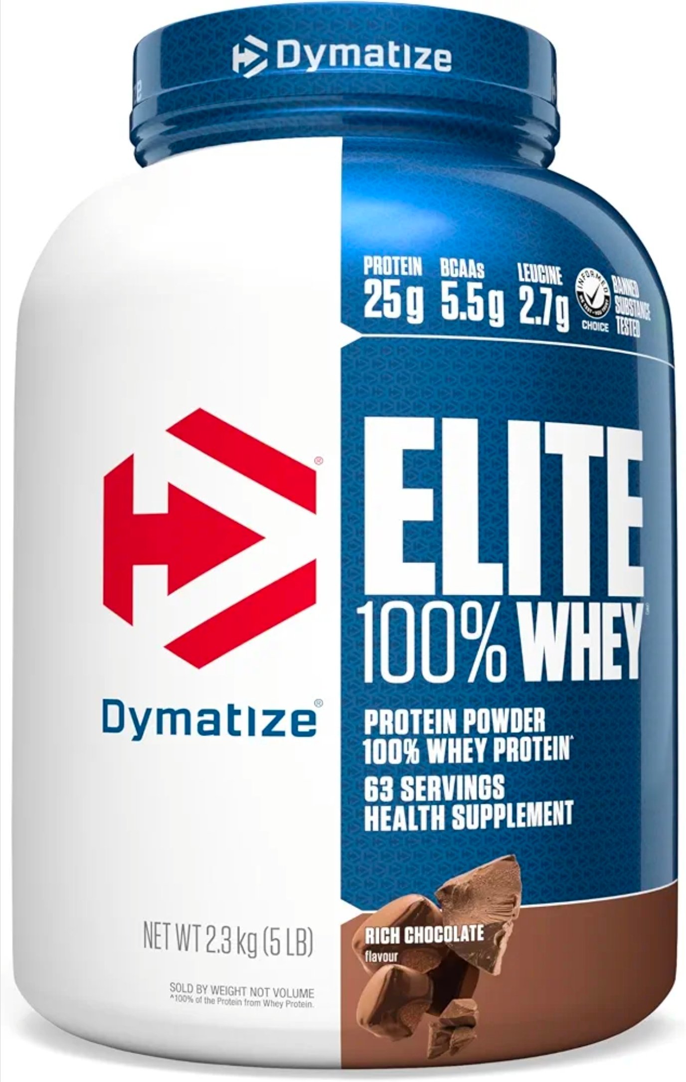 Dymatize Nutrition Elite 100% Whey Protein | Muscle Recovery | 25g Protein, 5.5g BCAA | Fast-Absorbing Protein | Gluten-Free | Blend with BCAAs & Glutamine | Rich Chocolate | 5 Lbs