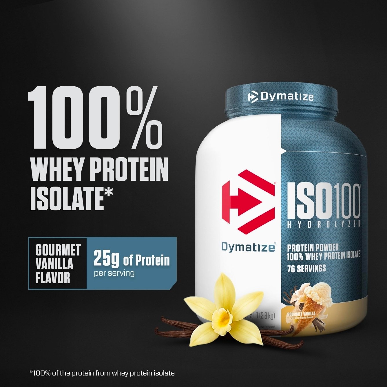 Dymatize Nutrition ISO 100 5 lbs Whey Protein Powder with Hydrolyzed 100% Whey Protein Isolate, Gluten Free, Fast Digestion, Gourmet Vanilla, 2.3 Kg